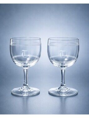 Thomas Rosenthal 1990s 2 Liquor Cocktail Glasses Monogram T Trend, 2x3.75"